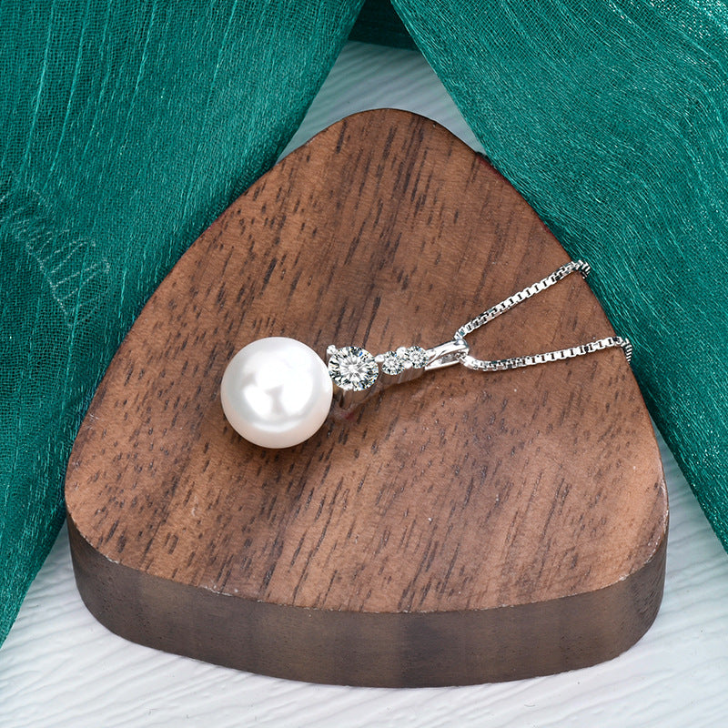 S925 Sterling Silver Moissanite Pendant Pearl Necklace