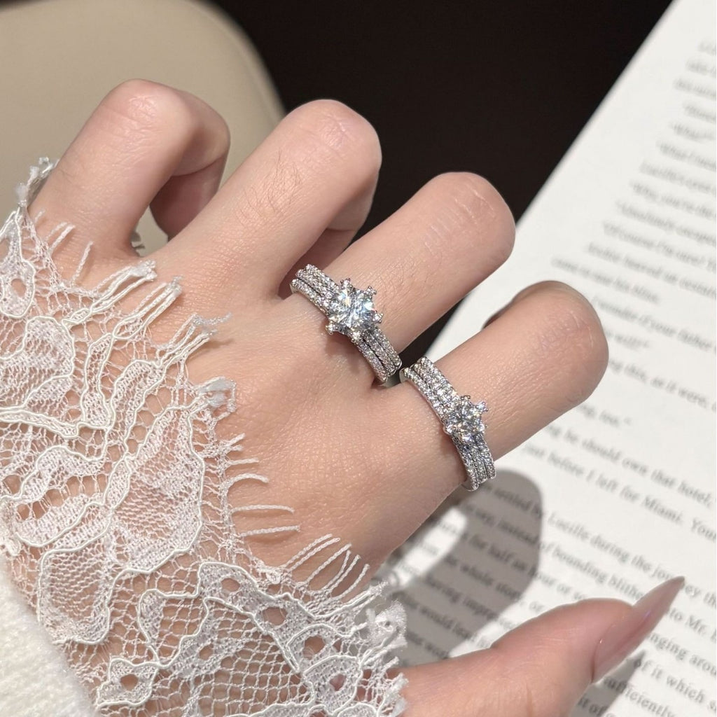925 Sterling Silver Three-Row Moissanite Ring