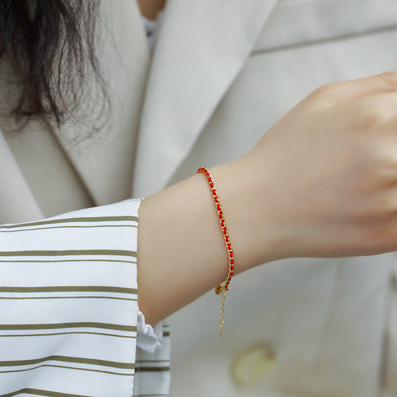 S925 Sterling Silver Gold-Plated Red Rope Bracelet