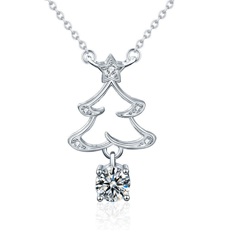 S925 Sterling Silver Moissanite Christmas Tree Pendant Necklace