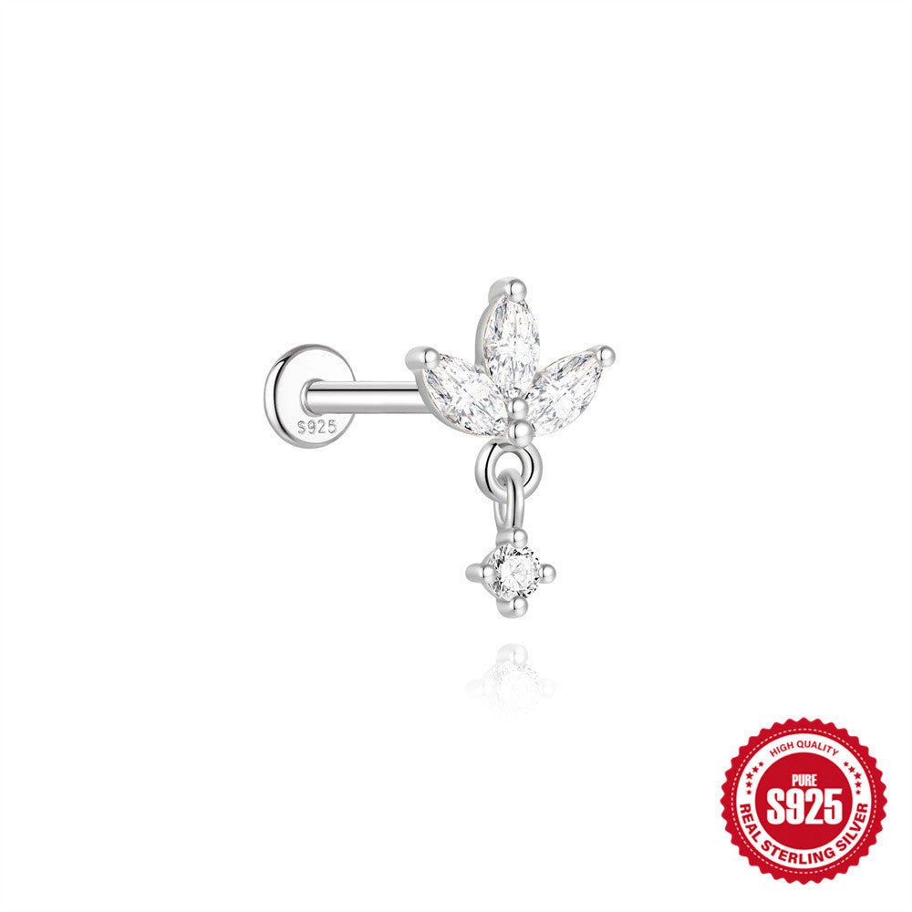 S925 Sterling Silver Moissanite Four-Petal Flower Stud Earring