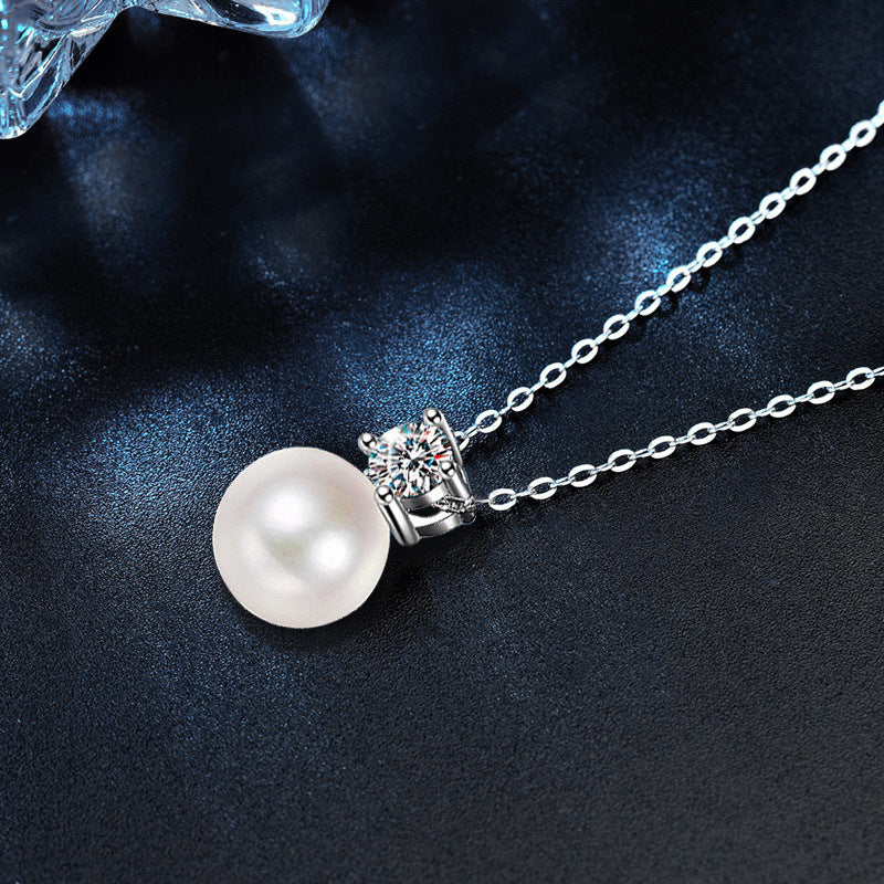 S925 Sterling Silver Moissanite Pearl Necklace