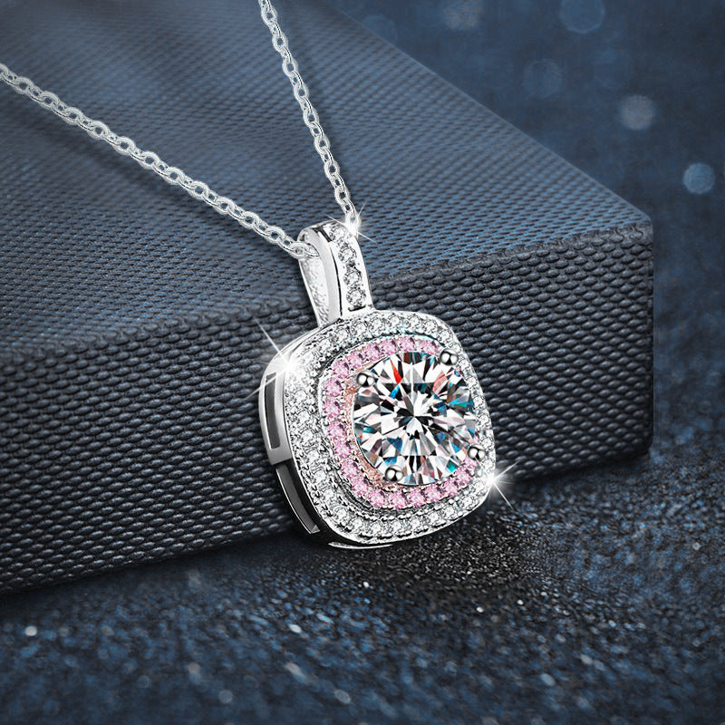 S925 Sterling Silver Moissanite Cube Sugar Pendant Necklace