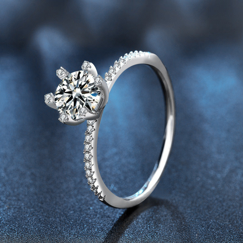 S925 Sterling Silver Classic Six-Claw Moissanite Ring