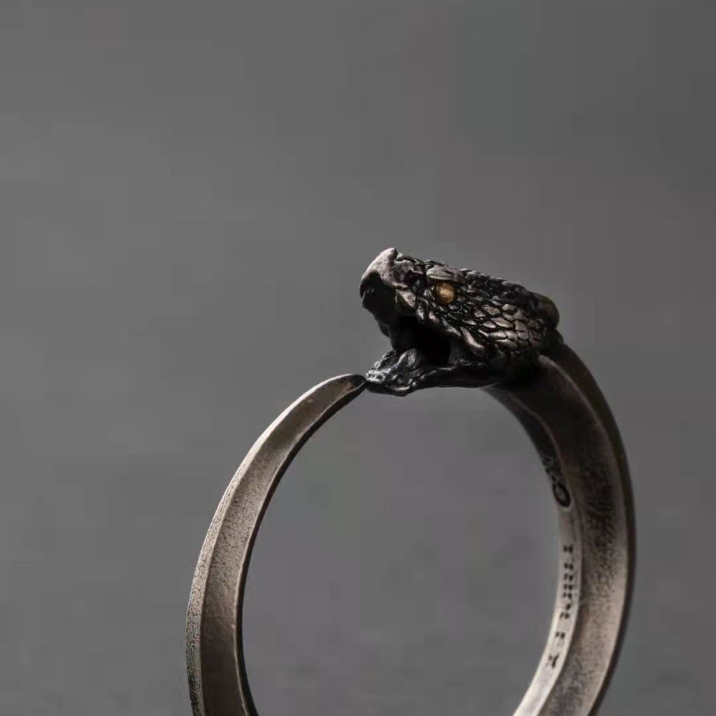 S925 Sterling Silver Halloween Dragon-Serpent "Cycle of Life" Open Ring