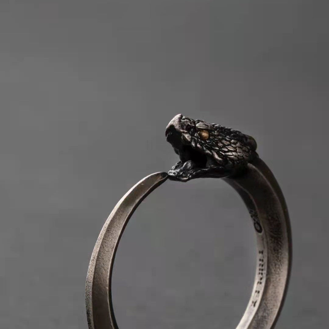 S925 Sterling Silver Halloween Dragon-Serpent "Cycle of Life" Open Ring