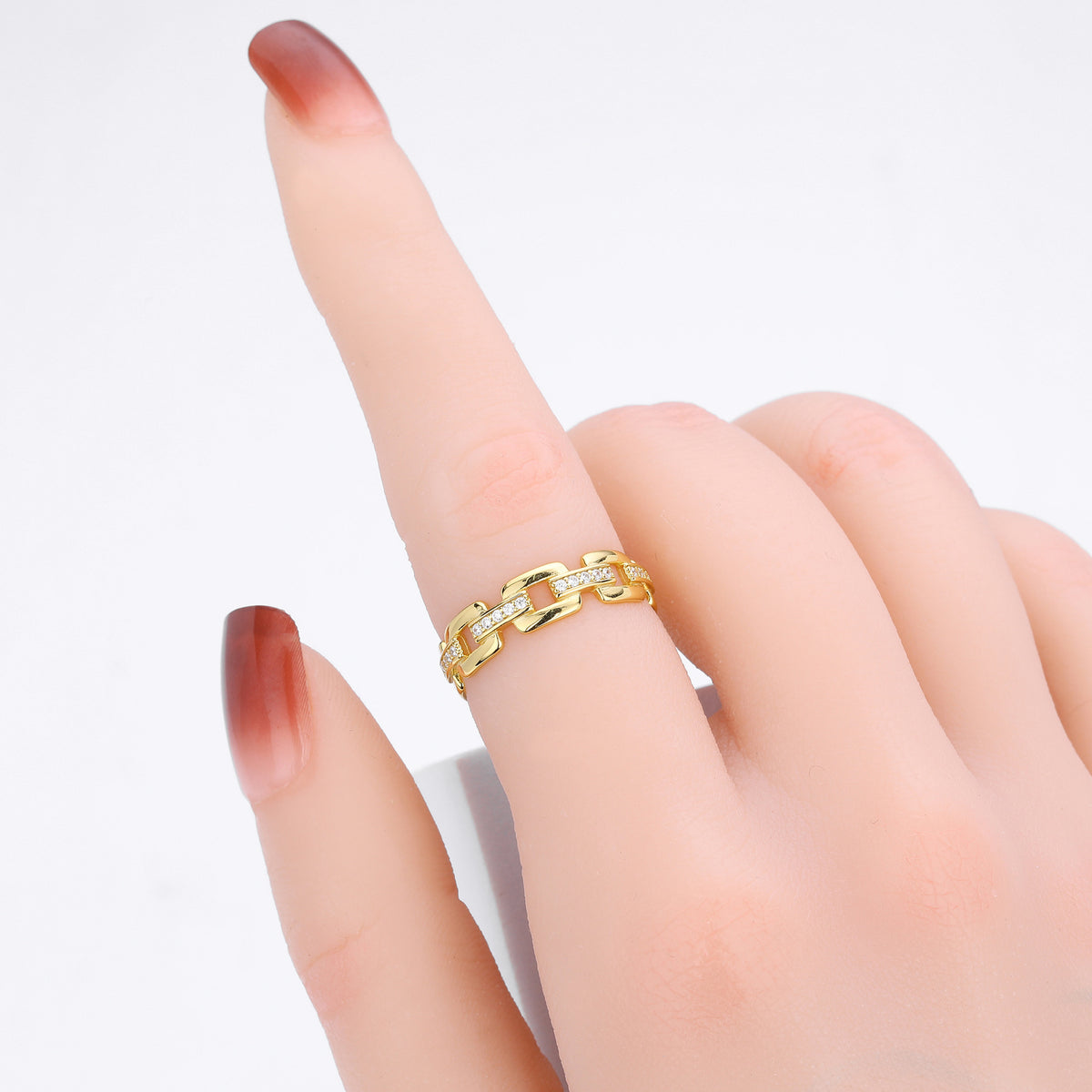 S925 Sterling Silver Ring with Zirconia Chain