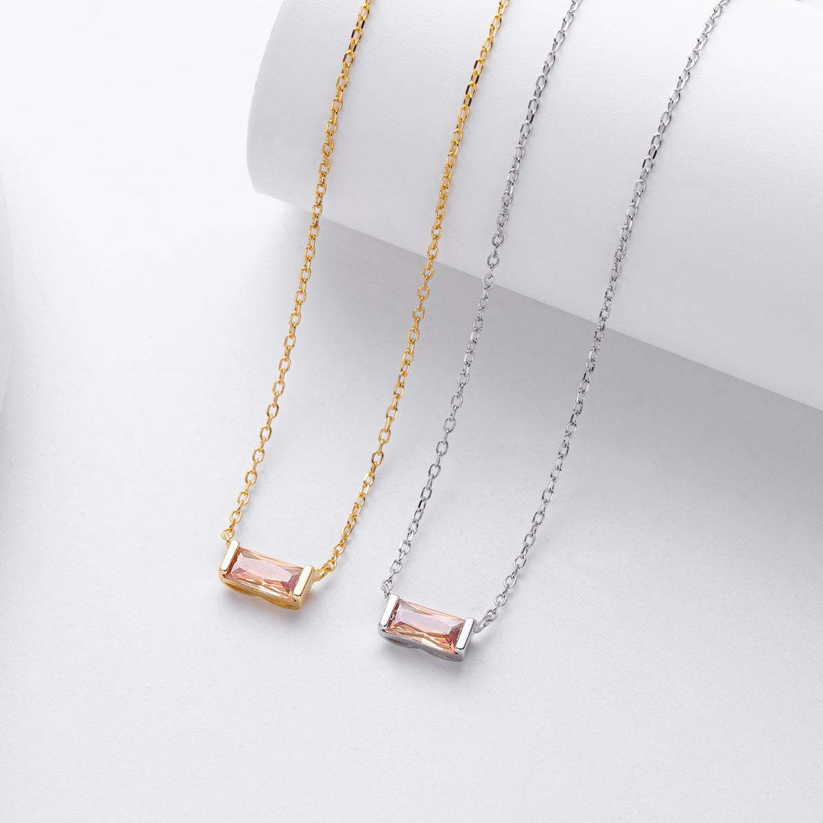 Rectangular colored zircon s925 sterling silver December birthstone collar necklace
