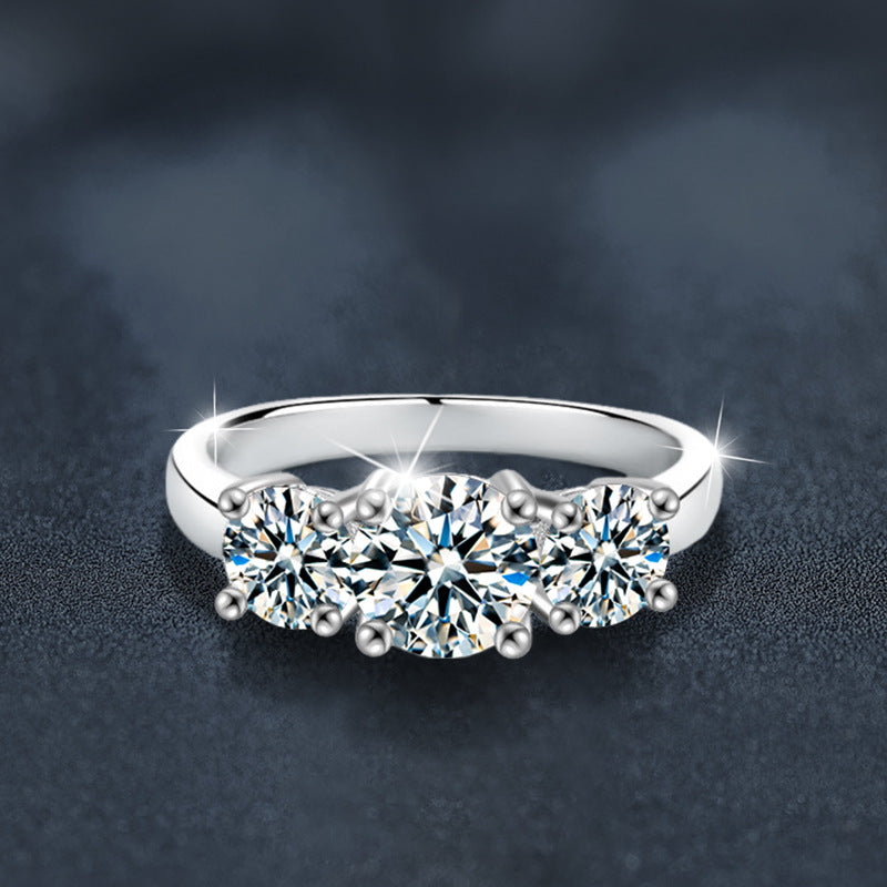 S925 Sterling Silver Classic Three Stone Moissanite Ring