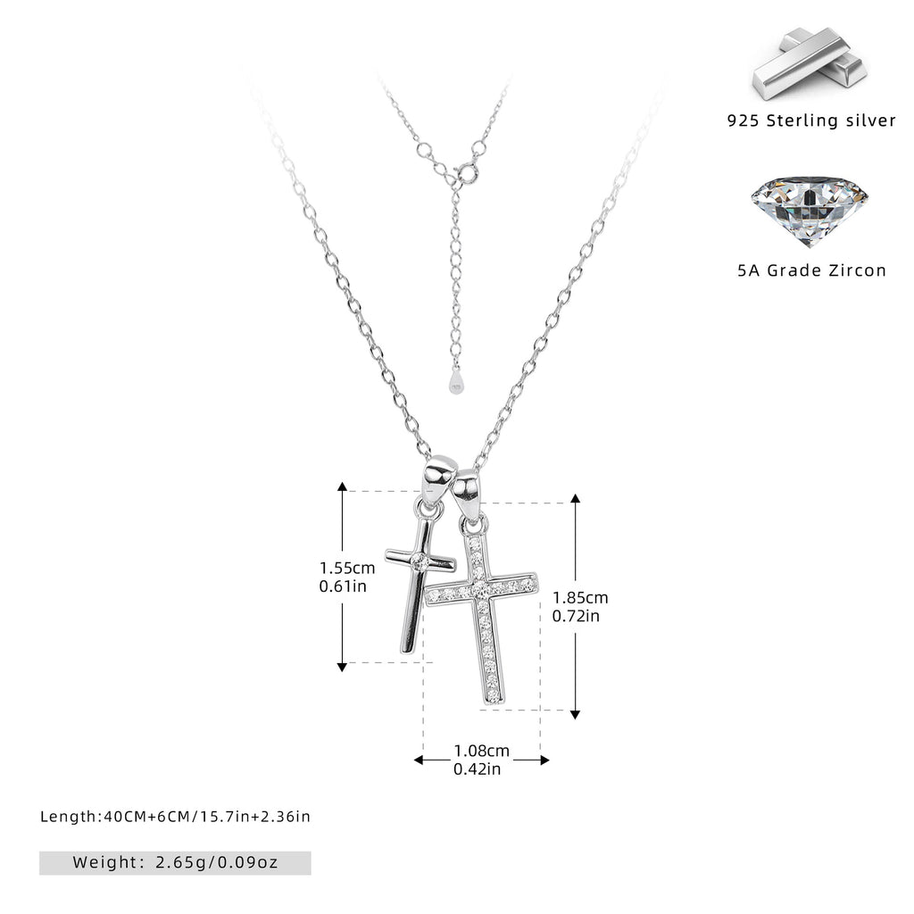 S925 Sterling Silver Double Cross Necklace