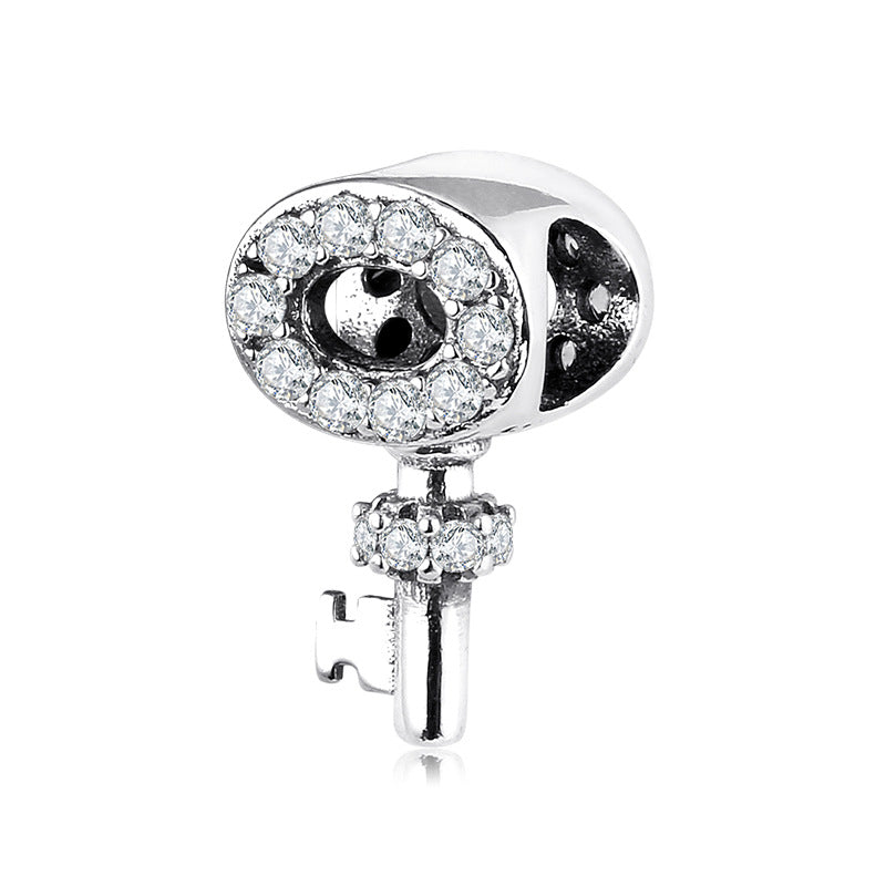 S925 Sterling Silver Inlaid Zircon Key Shape Pendant