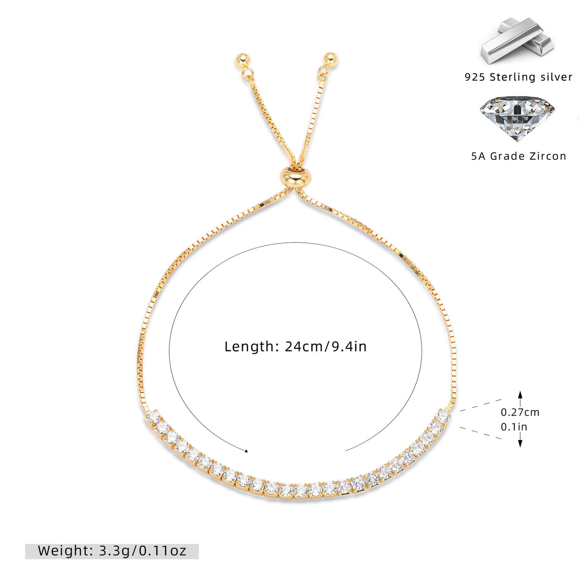 S925 Sterling Silver Diamond-Accented Bracelet
