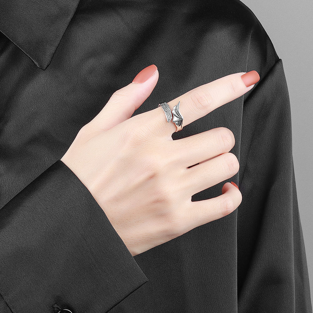 S925 Sterling Silver Halloween Angel and Devil Wing Open Rings