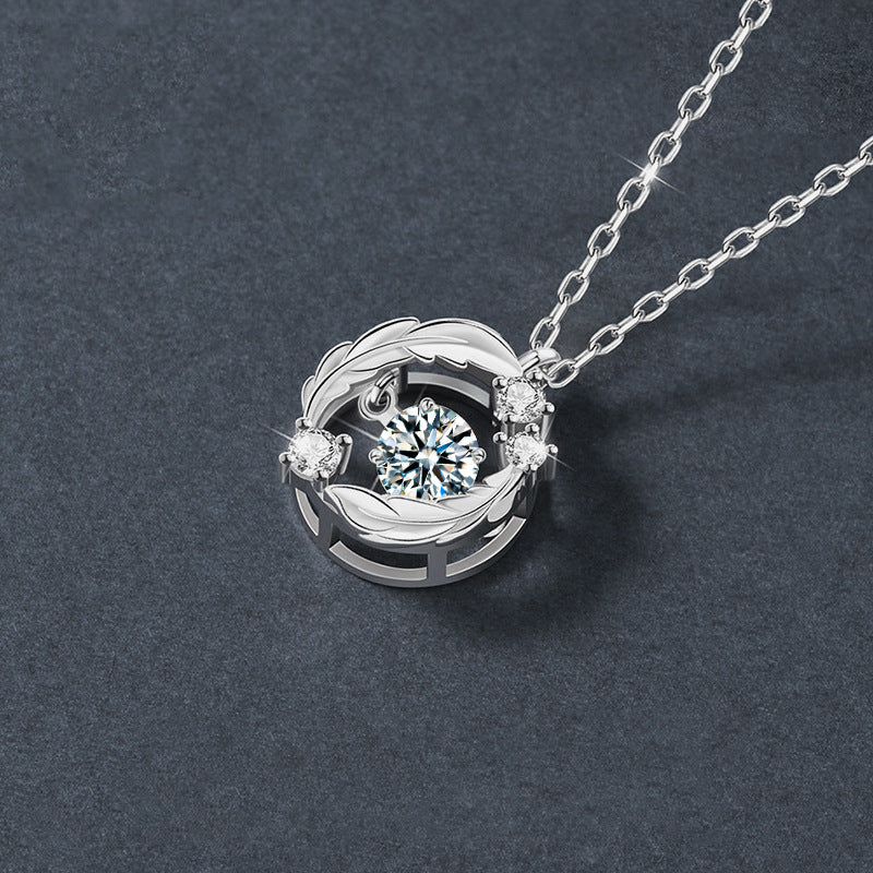 S925 Sterling Silver Feather Moissanite Pendant Necklace