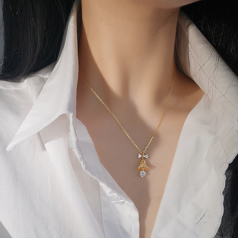 S925 Sterling Silver Christmas Bell Necklace
