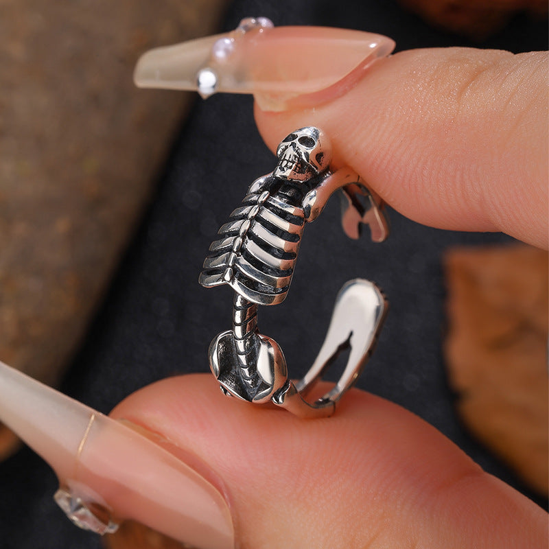S925 Sterling Silver Halloween Distressed Open Skull Ring