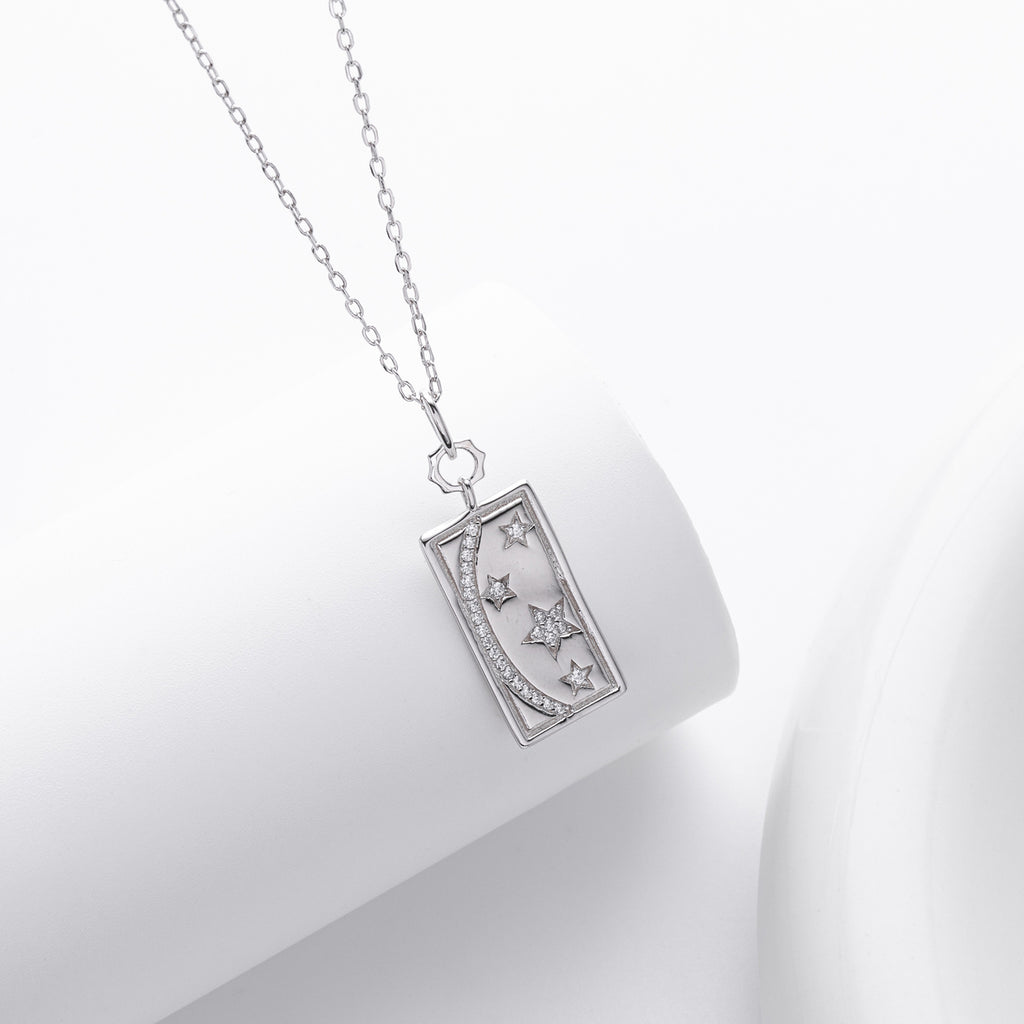 S925 Sterling Silver French Style Star Zircon Inlaid Stone Pendant Necklace