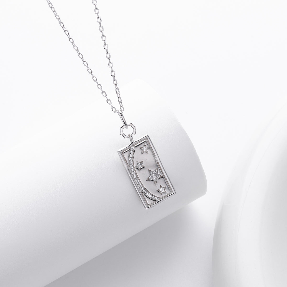 S925 Sterling Silver French Style Star Zircon Inlaid Stone Pendant Necklace