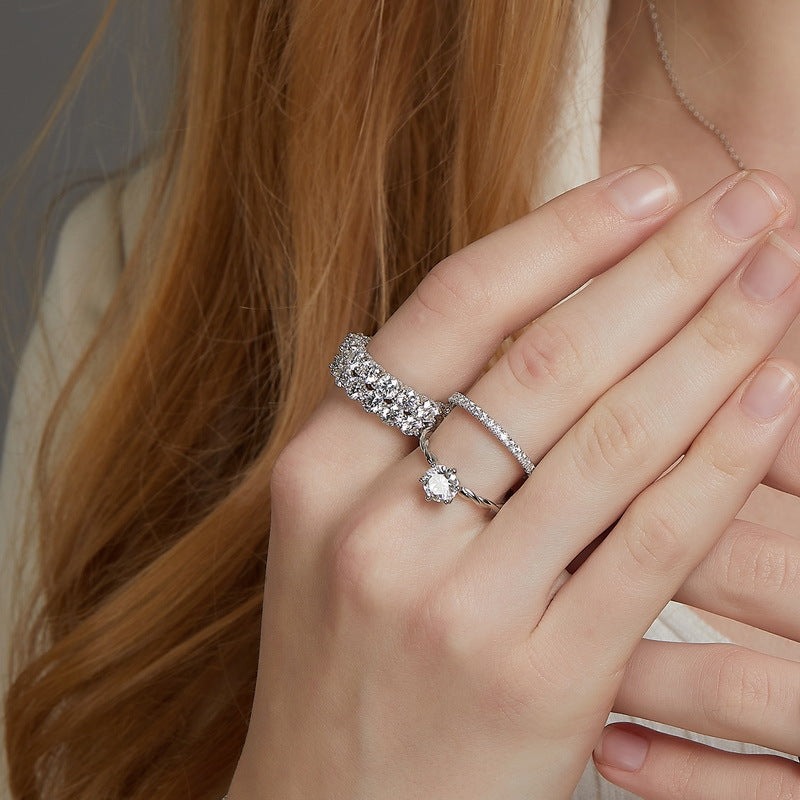 S925 Silver Micro-Pave Moissanite Ring