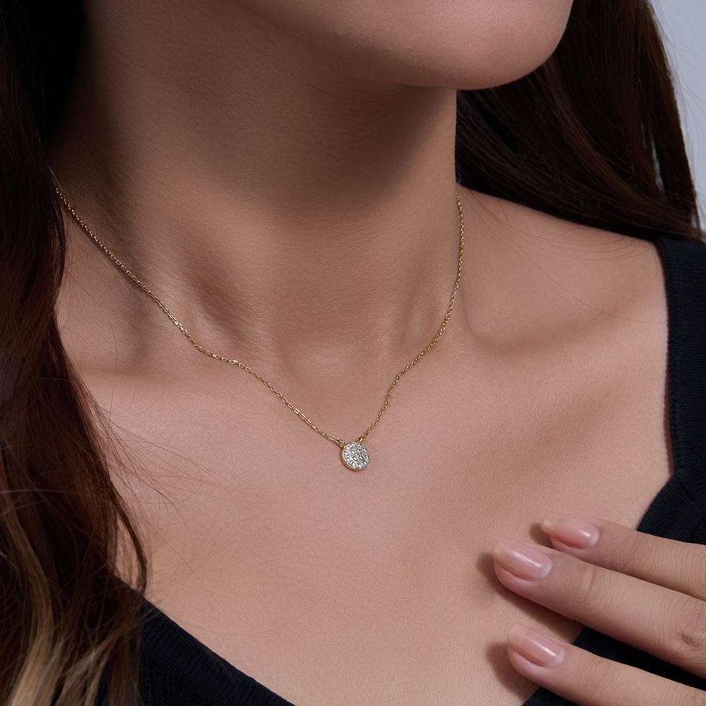 S925 Sterling Silver Classic round Micro Zircon-Inlaid Pendant Necklace
