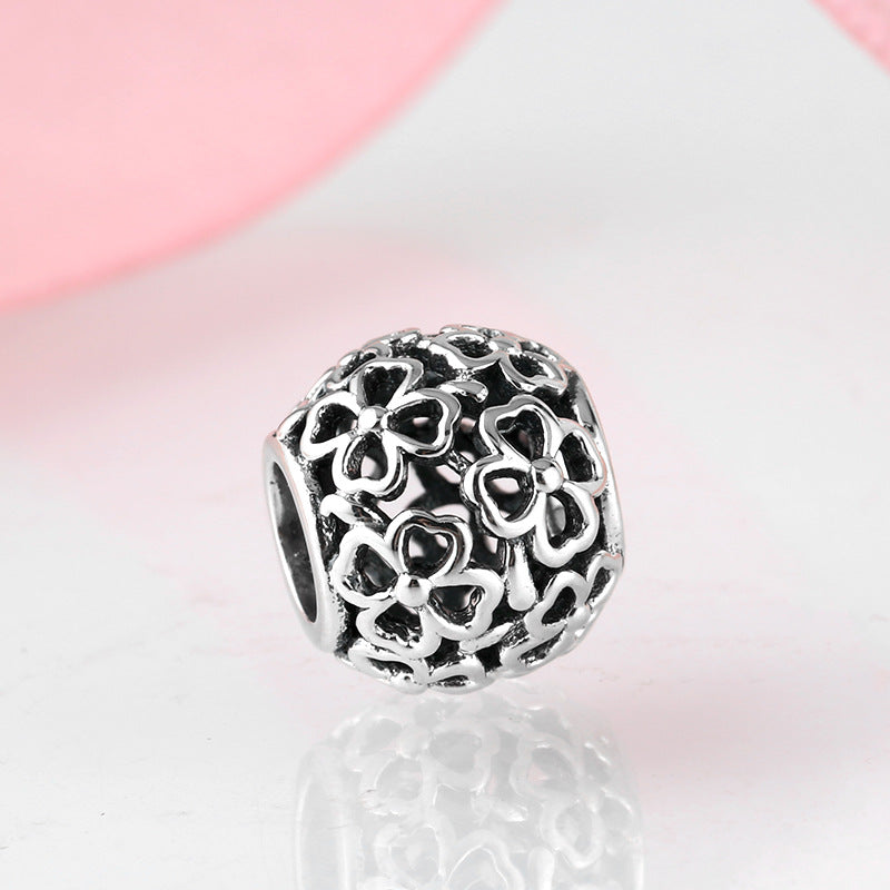 S925 Sterling Silver Hollow Out Four-Leaf Clover Beaded DIY Bracelet Accessories Fashion Jewelry