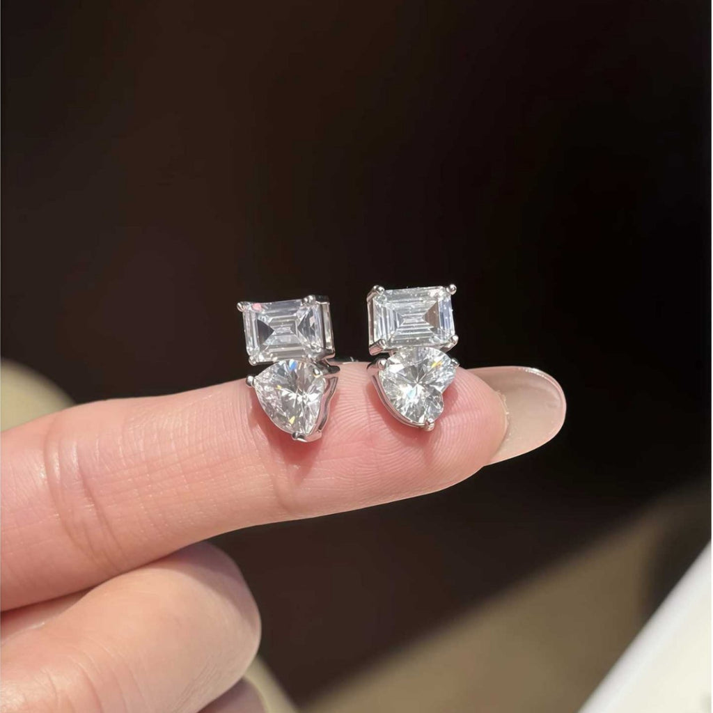 S925 Sterling Silver Heart-Shaped Moissanite Earrings
