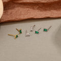 Sterling Silver Square Stud Earrings with Colorful Cubic Zirconia