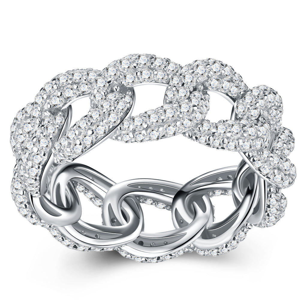 S925 Silver Cuban Chain Moissanite Ring