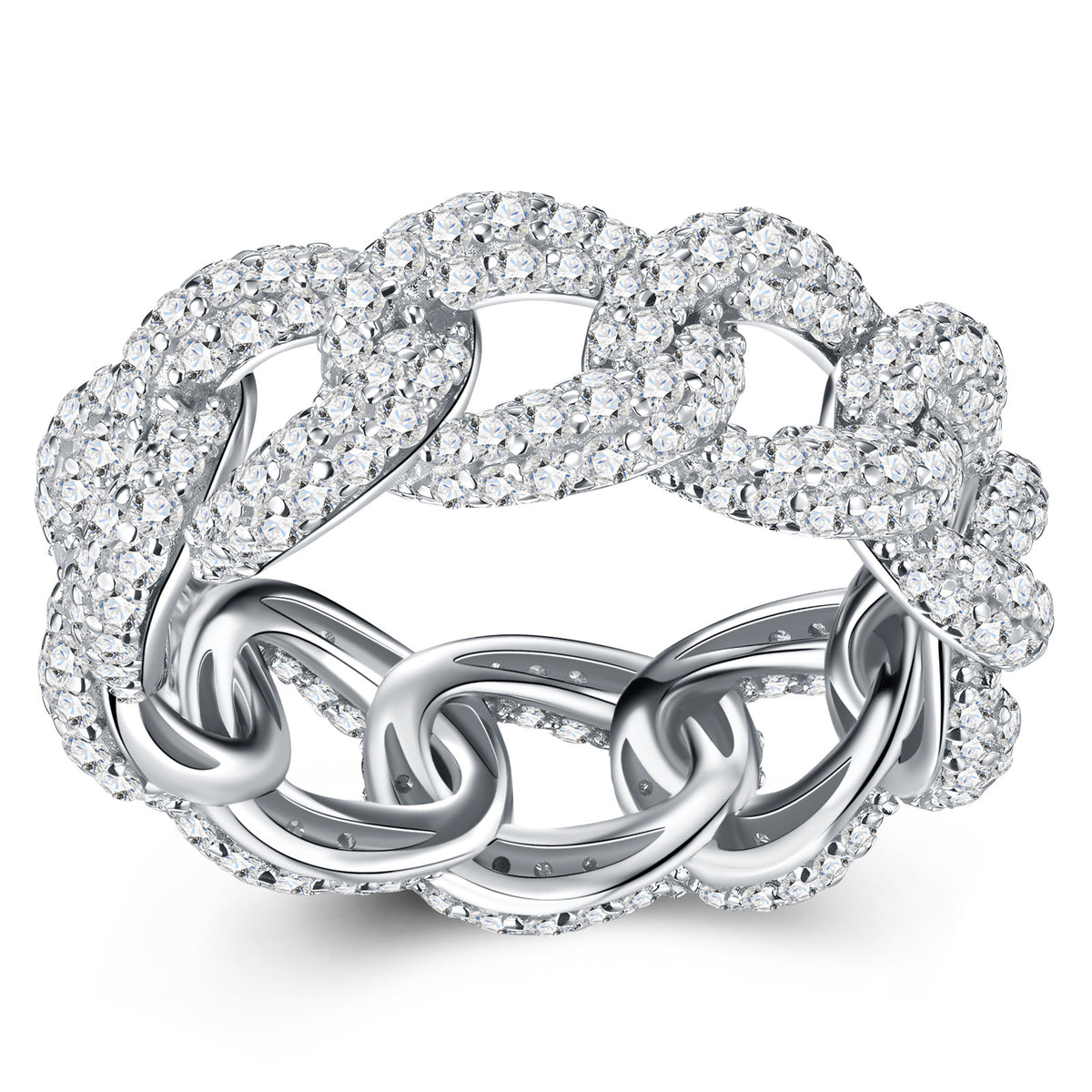 S925 Silver Cuban Chain Moissanite Ring