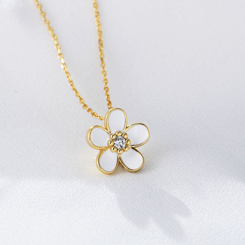 S925 Sterling Silver Zircon Inlaid Little Flower Pendant Necklace