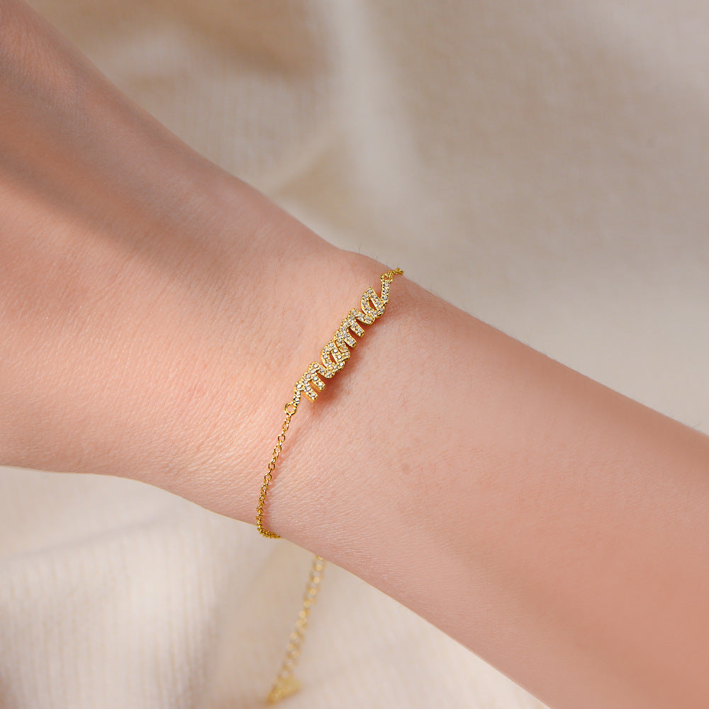 S925 Sterling Silver Zircon Letter Mama Bracelet