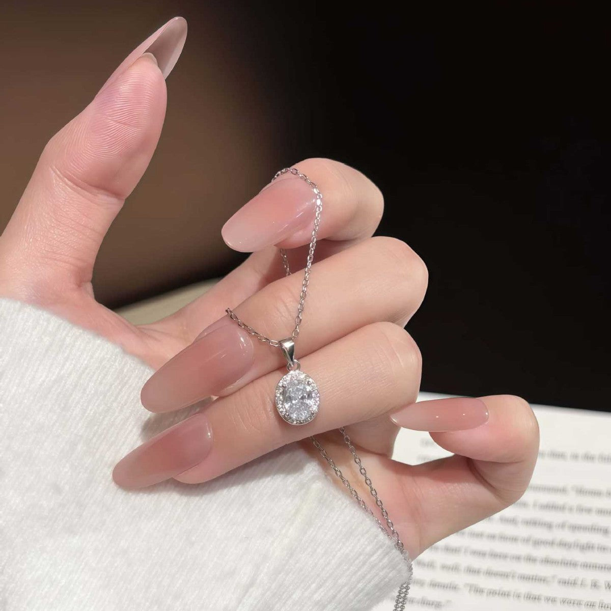 S925 Sterling Silver Oval Moissanite Pendant Necklace