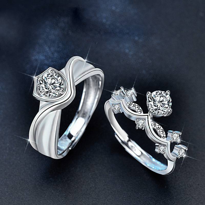 S925 Sterling Silver Moissanite Princess & Knight Couple Ring Set