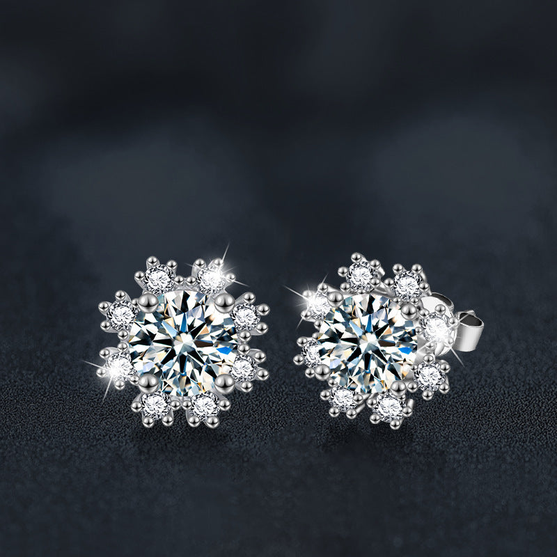 S925 Sterling Silver Romantic Snowflake Moissanite Earrings for Christmas