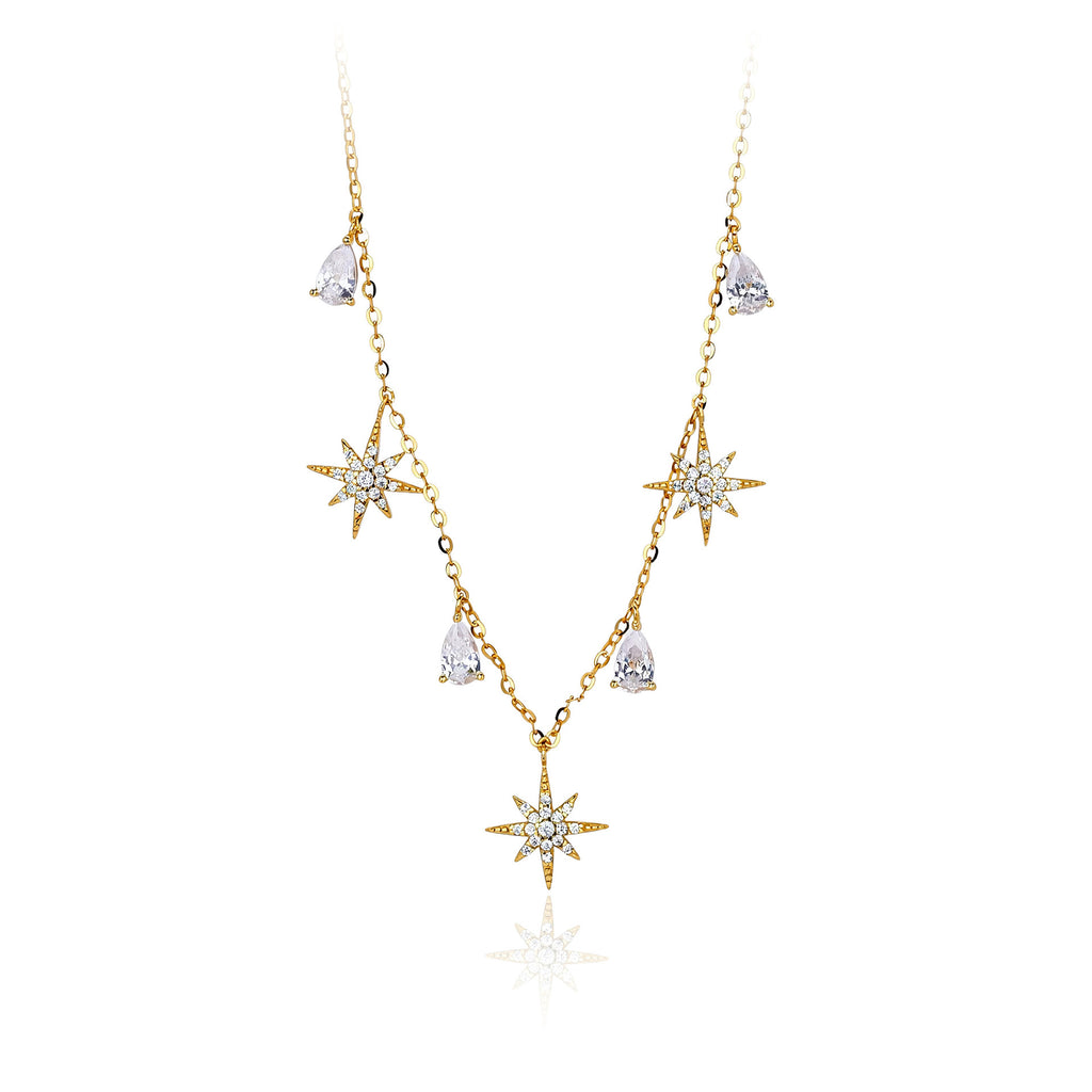 CZ Starburst Pear Drop Necklace in 925 Sterling Silver