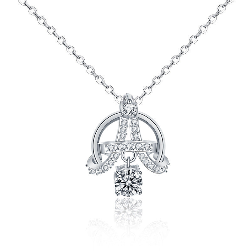 S925 Sterling Silver Moissanite Eiffel Tower Pendant Necklace