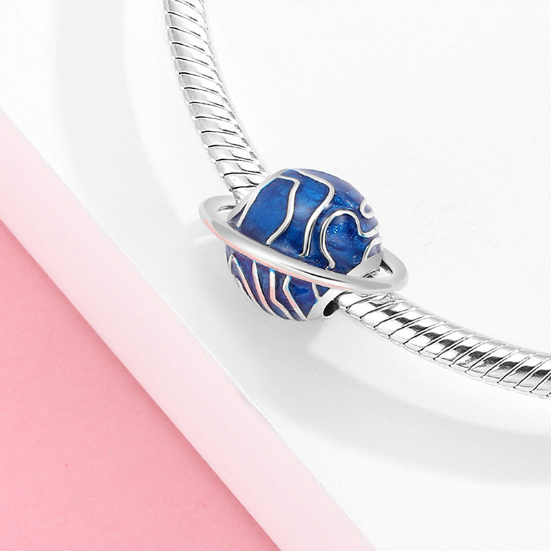 S925 Sterling Silver Blue Planet Bead Pendant