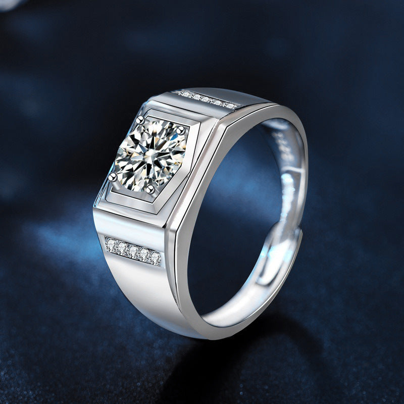 S925 Sterling Silver Moissanite Men's Bold Ring