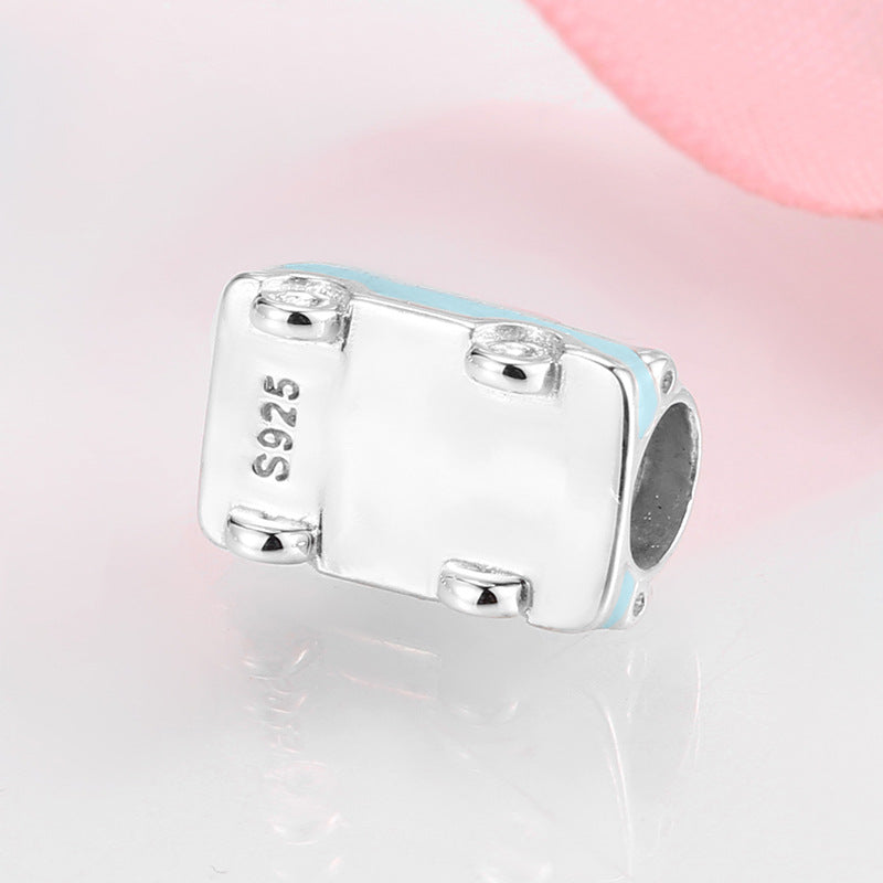S925 Sterling Silver Blue Cartoon Car Shape Pendant