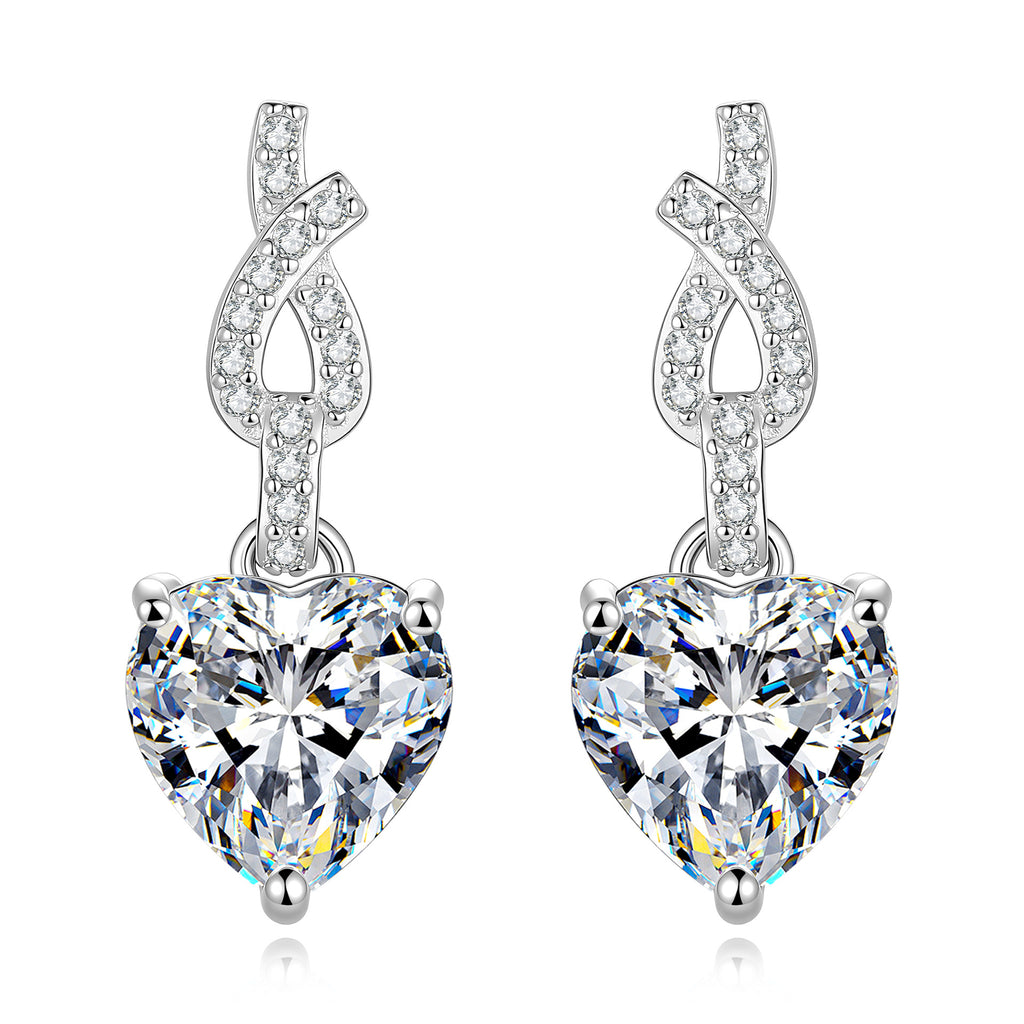 S925 Sterling Silver Moissanite Heart-Shaped Drop Earrings