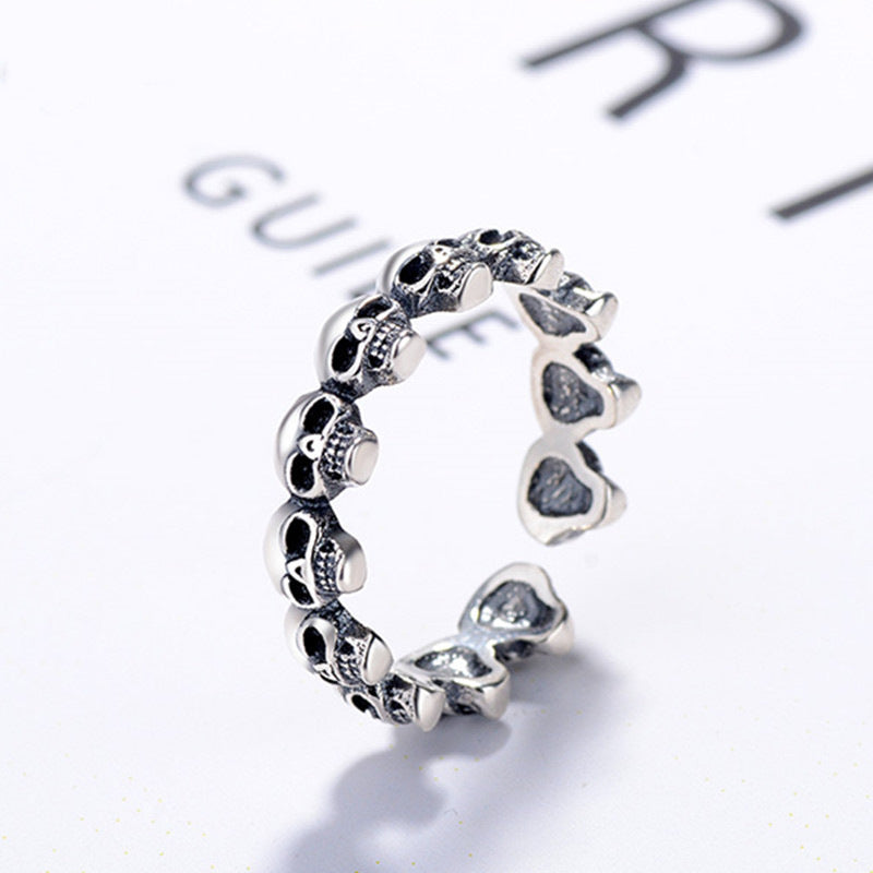 S925 Sterling Silver Halloween Skull Open Ring