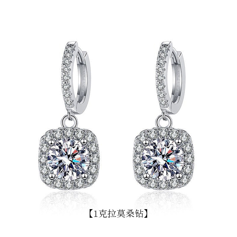 S925 Sterling Silver Long Square Earrings Set with Moissanite