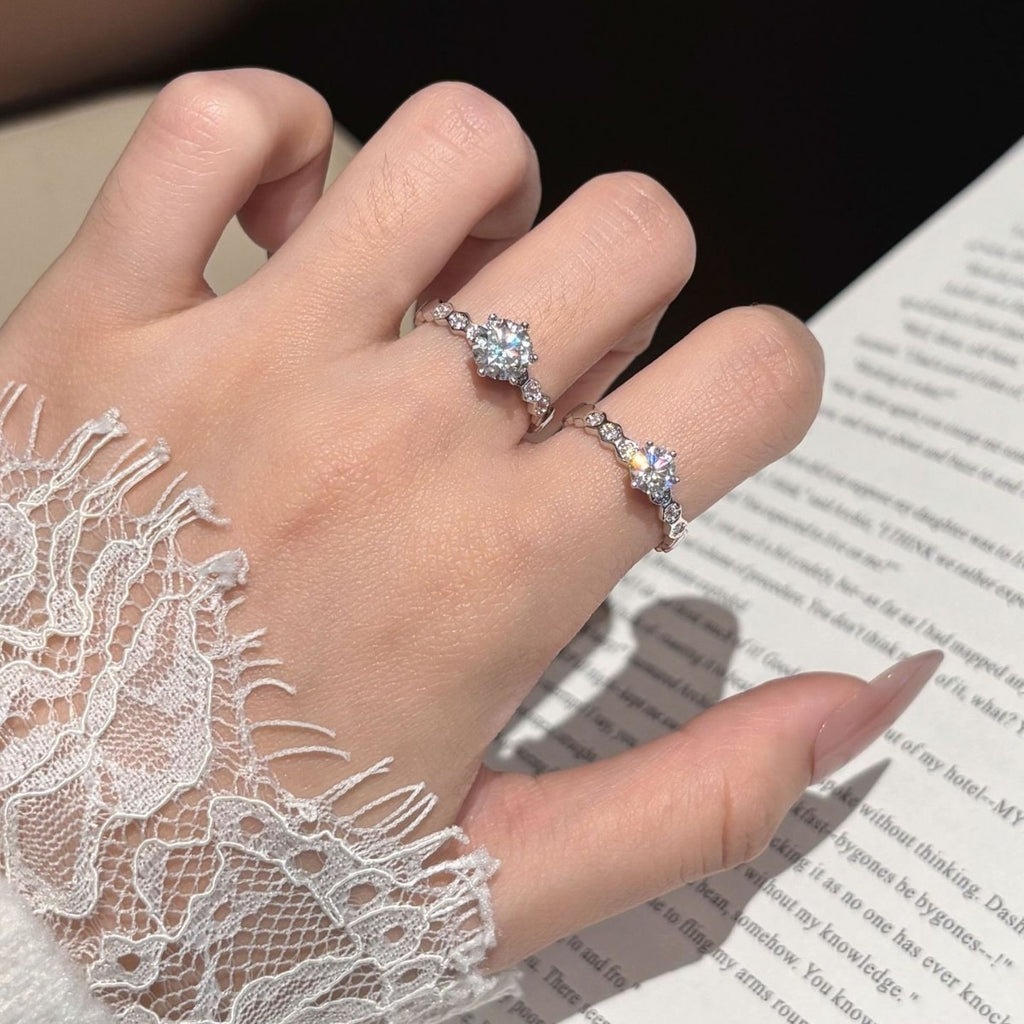 S925 Sterling Silver Moissanite Honeycomb Six-Prong Ring