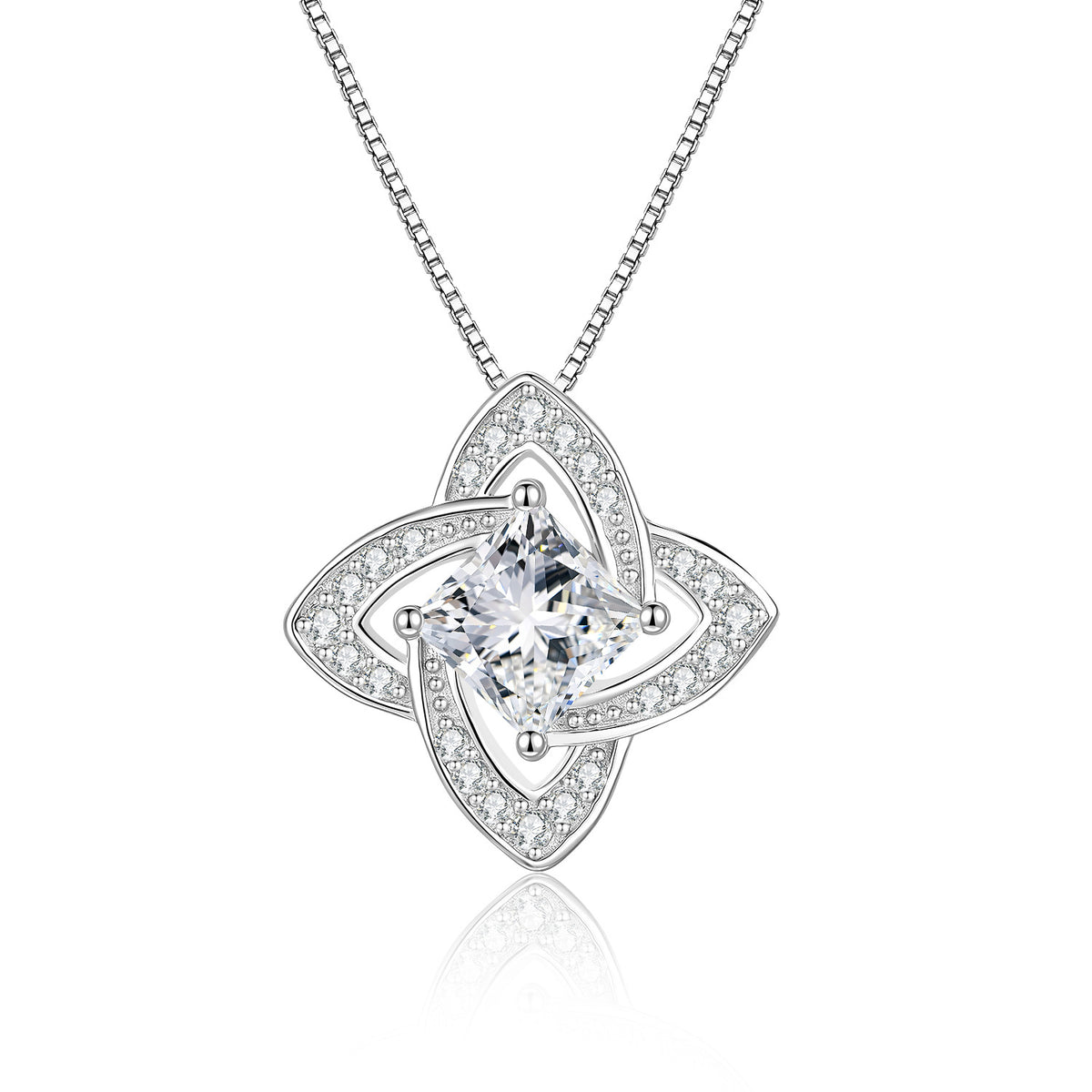 S925 Sterling Silver Moissanite and White Crystal Clover Pendant Necklace