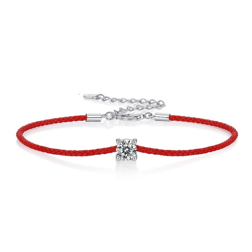 S925 Silver Moissanite Red Cord Bracelet
