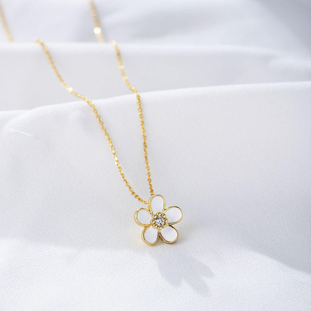 S925 Sterling Silver Zircon Inlaid Little Flower Pendant Necklace