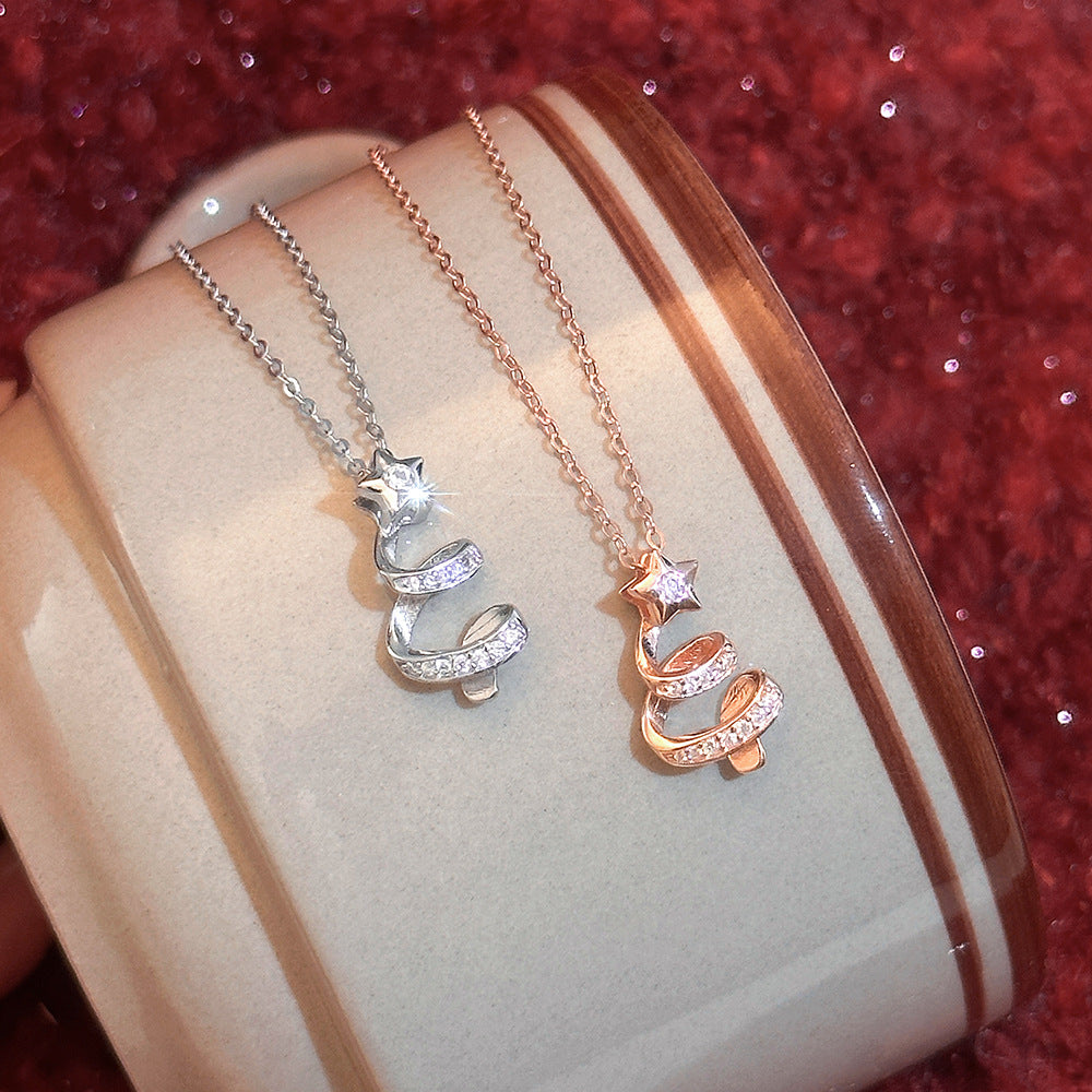 S925 Sterling Silver Christmas Tree Necklace