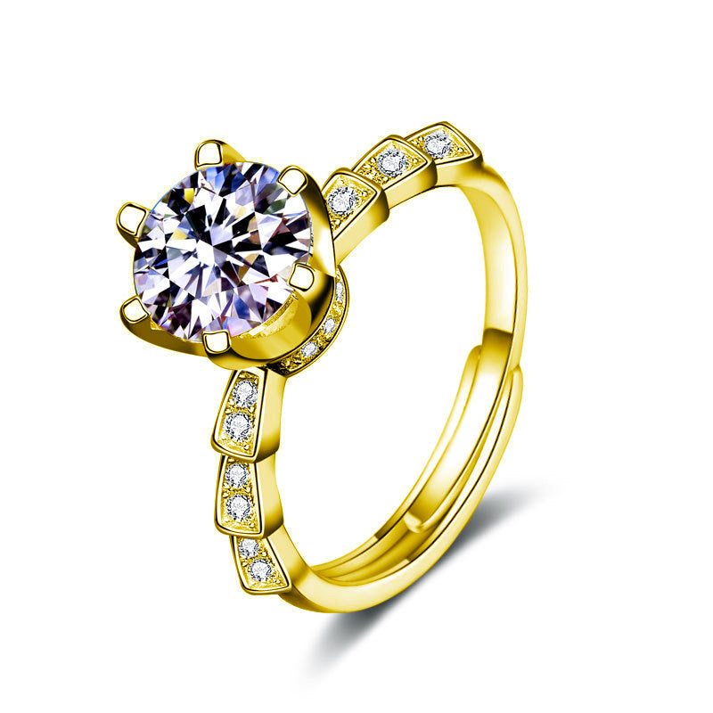 S925 Sterling Silver Bamboo Six-Claw Ring Moissanite Ring