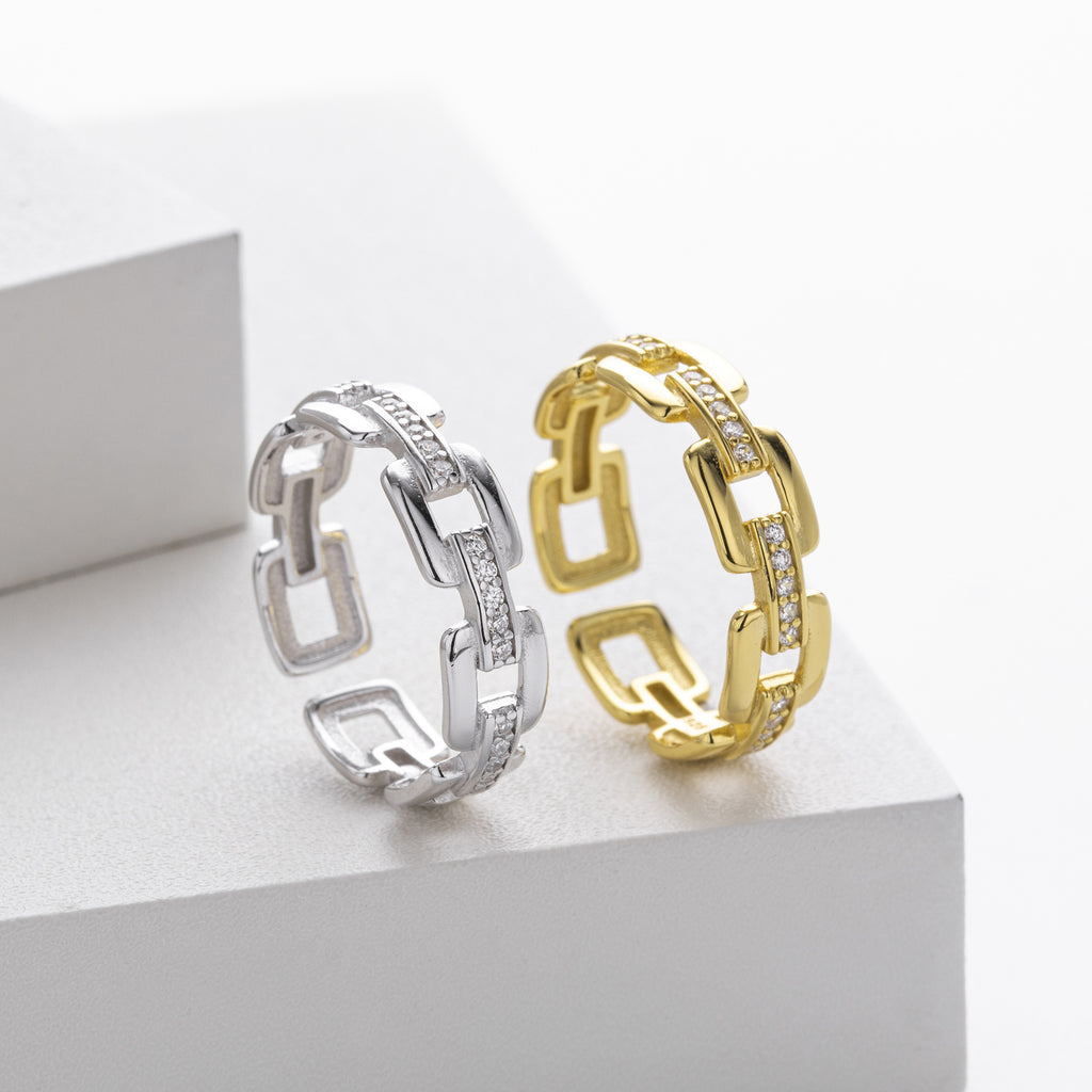 S925 Sterling Silver Ring with Zirconia Chain