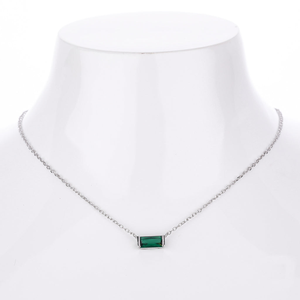 Rectangular colored zircon s925 sterling silver December birthstone collar necklace